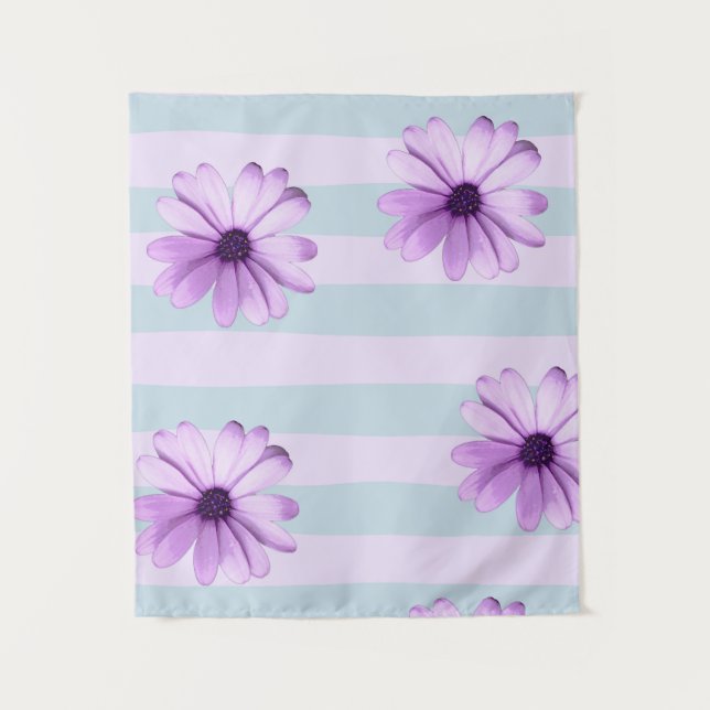 blue and purple striped daisy pattern wandteppich (Vorderseite)