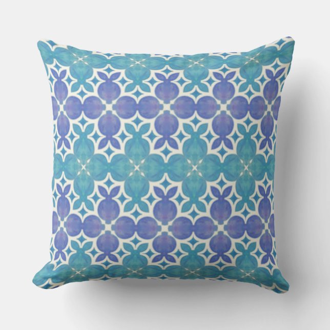 Blue and purple symmetrical watercolor tile patter kissen (Vorderseite)