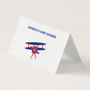Blue and Red Airplane Baby Dusche Platzkarte