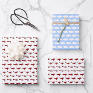 Blue and Red Airplanes Birthday Wrapping Paper She Geschenkpapier Set