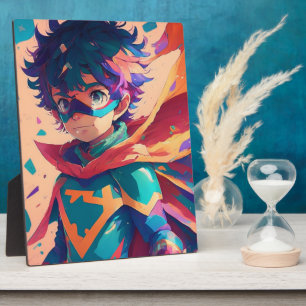 Blue and Red Anime Superhero Boy Fotoplatte