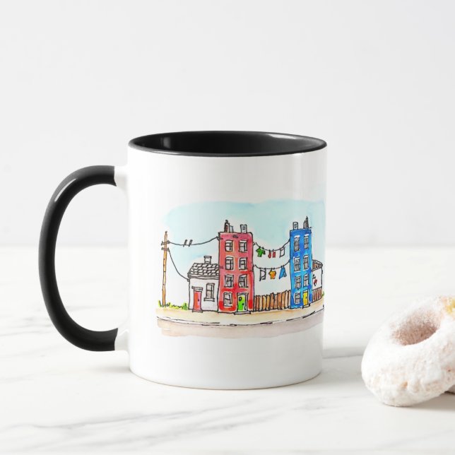 Blue and Red Apartments Tasse (Mit Donut)