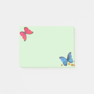 Blue and Red Butterflies & Gold Confetti Dots Post-it Klebezettel
