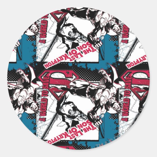 Blue and Red Collage Runder Aufkleber (Vorderseite)