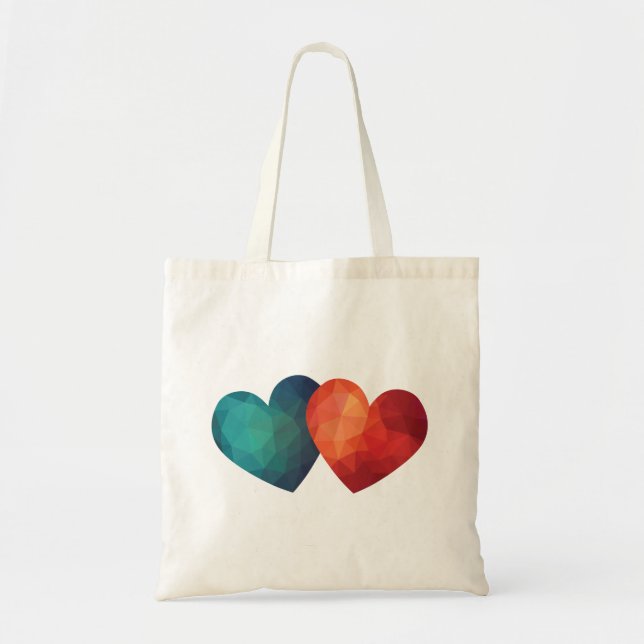 Blue and Red Hearts, modern geometric design Tragetasche (Vorne)