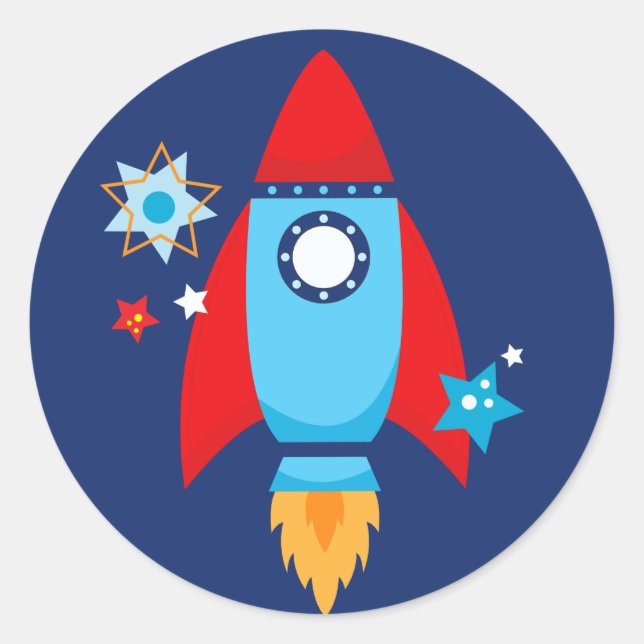 Blue and Red Rocket Outer Space Stickers (Vorderseite)