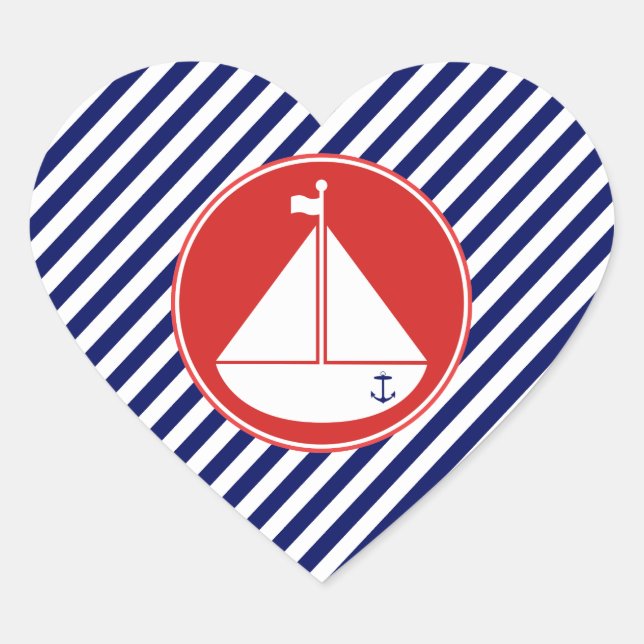 Blue and Red Sailboat Herz-Aufkleber (Vorderseite)
