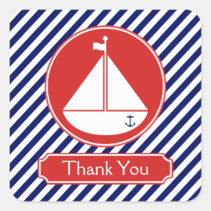 Blue and Red Sailboat Vielen Dank Quadratischer Aufkleber