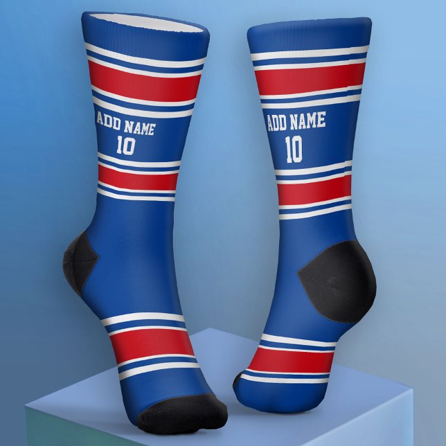 Blue and Red Sport Jersey - Name Number Socken (Custom Sport Socks - Add Jersey Name and Number)