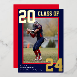 Blue and Red Sporty Varsity Abschluss Foto Folien Feiertagskarte