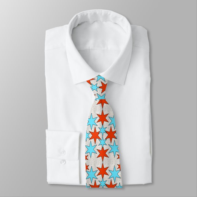 Blue and Red Star Print Krawatte (Gebunden)