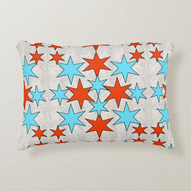 Blue and Red Star Print Zierkissen (Vorderseite)