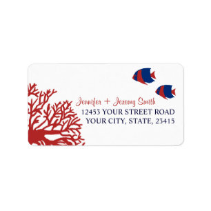 Blue and Red Tropcial Beach Address Adressaufkleber
