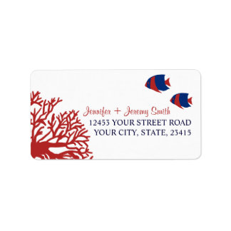 Blue and Red Tropcial Beach Address Adressaufkleber