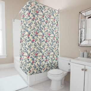 Blue and Red Vintag Toile de Jouy Duschvorhang