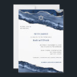 Blue and Silver Agate Border, Bar Mitzvah Foto Einladung<br><div class="desc">Dieses moderne Design besticht durch eine wunderschöne blau-silberfarbene, glänzende Agarve-Grenze mit dem eigenen Text auf der Vorderseite und dem Foto auf der Rückseite. Verwenden Sie das Vorlagenformular, um Ihren Inhalt hinzuzufügen. Die erweiterten Editiermenüs, auf die Sie durch die Option "Weitere Anpassung" zugreifen können, ermöglichen Ihnen, die Schriftart, Farben und Layout...</div>