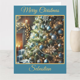 Blue and Silver Christmas Tree Karte