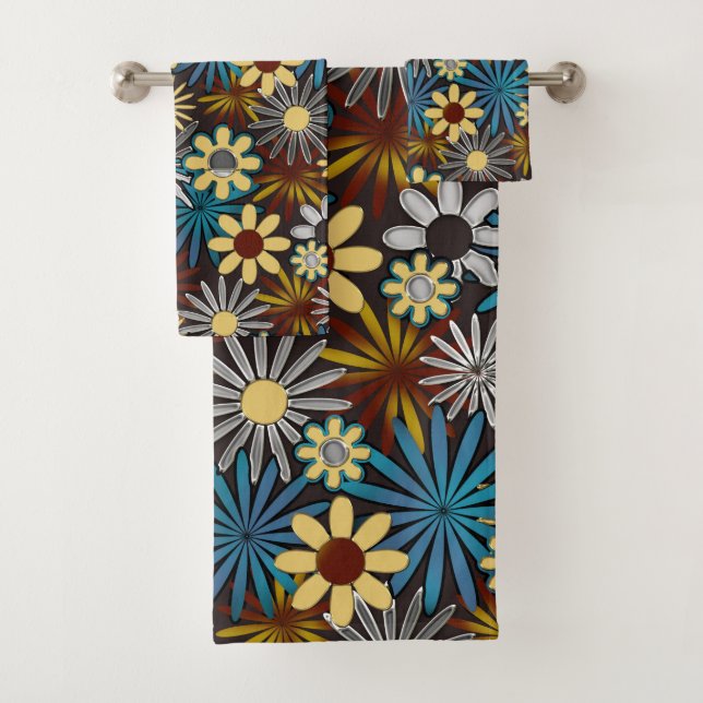 Blue and Silver Daisis Badetuch Set (Insitu)