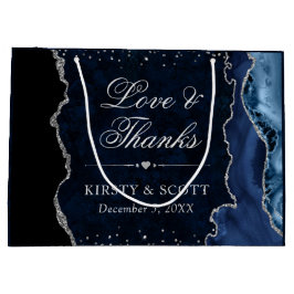 Blue and Silver Glitzer Agate Wedding Große Geschenktüte