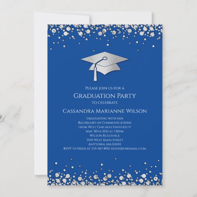 Blue and Silver Graduation Einladung (Vorderseite)
