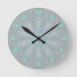 Blue and Silver Kaleidoscope Star Pattern Clock Runde Wanduhr