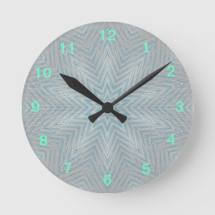 Blue and Silver Kaleidoscope Star Pattern Clock Runde Wanduhr