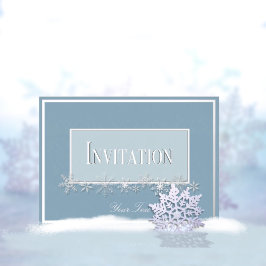 Blue and Silver Poinsettias Foil Invitation Folieneinladung