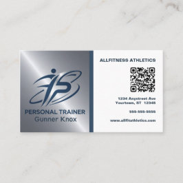 Blue and Silver QR Code Fitness Trainer Visitenkarte