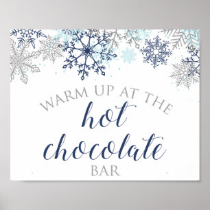 Blue and Silver Snowflake Hot Chocolate Bar Sign Poster
