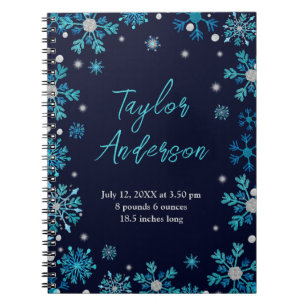 Blue and Silver Snowflakes Baby Bircy Statistics Notizblock