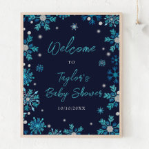 Blue and Silver Snowflakes Baby Dusche Willkommen