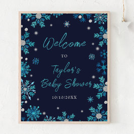 Blue and Silver Snowflakes Baby Dusche Willkommen Poster
