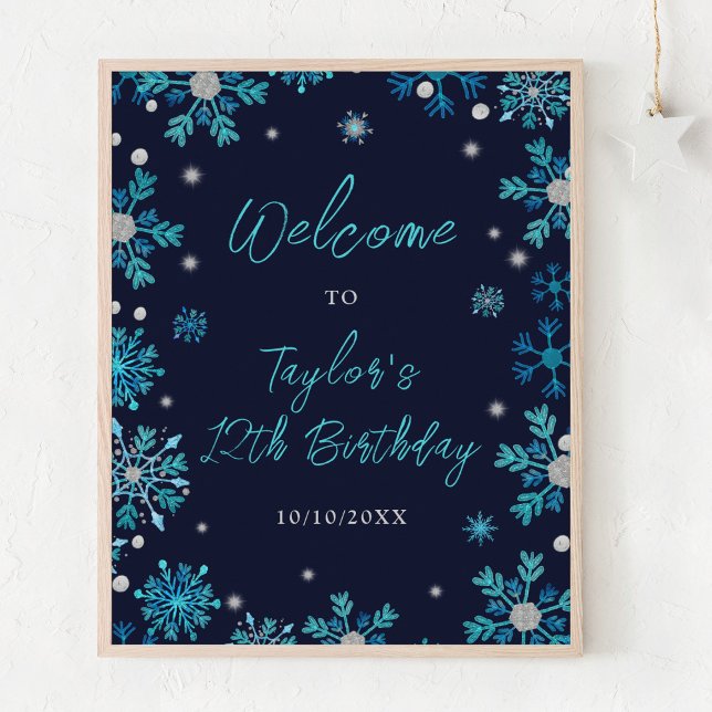 Blue and Silver Snowflakes Geburtstagsparty Willko Poster (Von Creator hochgeladen)