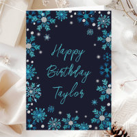 Blue and Silver Snowflakes Happy Birthday