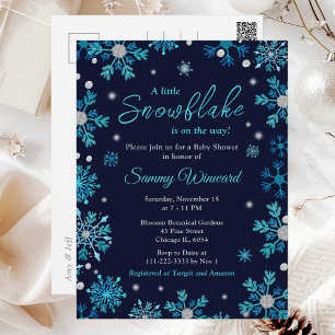 Blue and Silver Snowflakes Winter Baby Dusche Postkarte