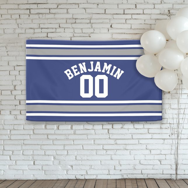 Blue and Silver Sports Jersey Individuelle Name Nu Banner (Custom Birthday Banner)