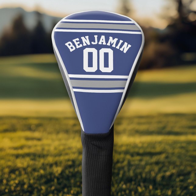 Blue and Silver Sports Jersey Individuelle Name Nu Golf Headcover (Personalized Golf Head Cover)