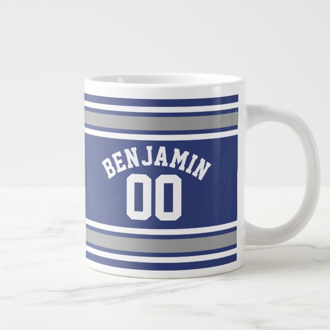 Blue and Silver Sports Jersey Individuelle Name Nu Jumbo-Tasse (Rechts)