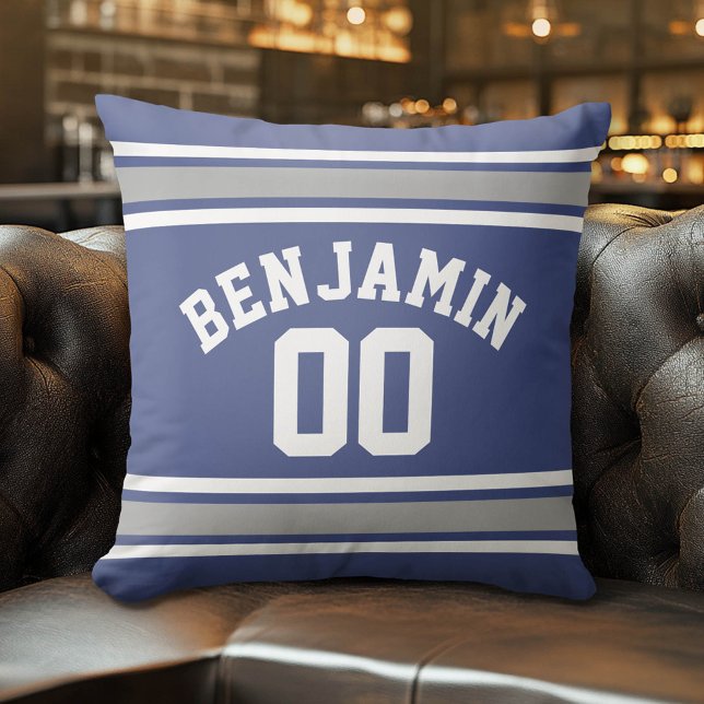 Blue and Silver Sports Jersey Individuelle Name Nu Kissen (Custom Pillow)