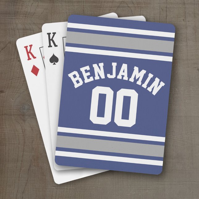 Blue and Silver Sports Jersey Individuelle Name Nu Spielkarten (Personalized Playing Cards - Sports Jersey Design)