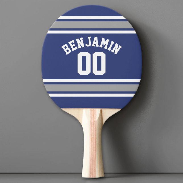 Blue and Silver Sports Jersey Individuelle Name Nu Tischtennis Schläger (Custom Ping Pong Paddle with a Sports Theme)