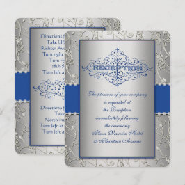 Blue and Silver Swirt Wedding Reception Card Einladung