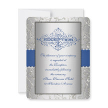 Blue and Silver Swirt Wedding Reception Card