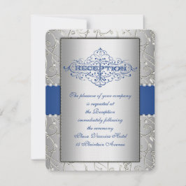 Blue and Silver Swirt Wedding Reception Card Einladung
