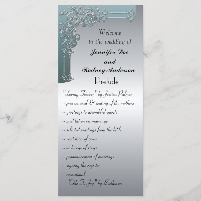Blue and Silver Wedding Program Rack Card Programm (Vorderseite)