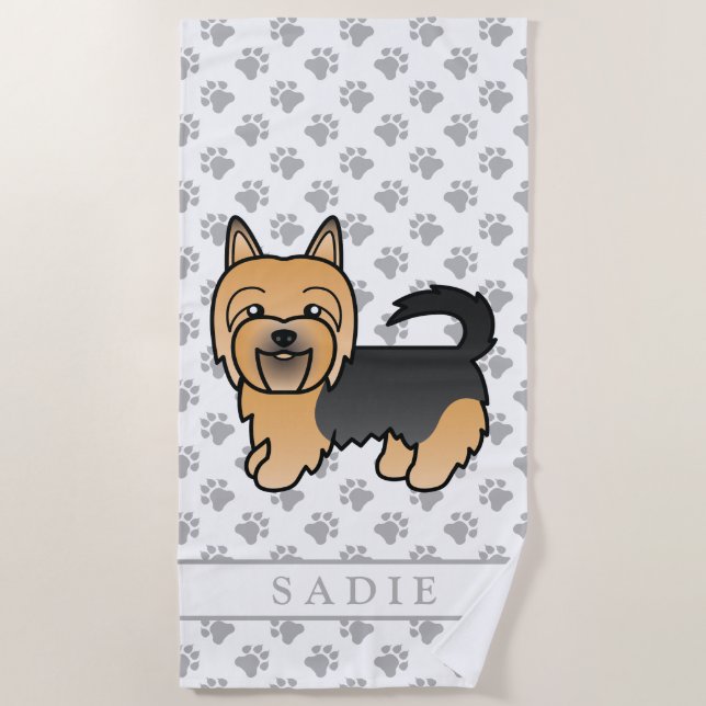 Blue and Tan Australian Terrier Cartoon Dog & Name Strandtuch (Vorderseite)