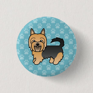 Blue and Tan Australian Terrier Dog on Blue Button