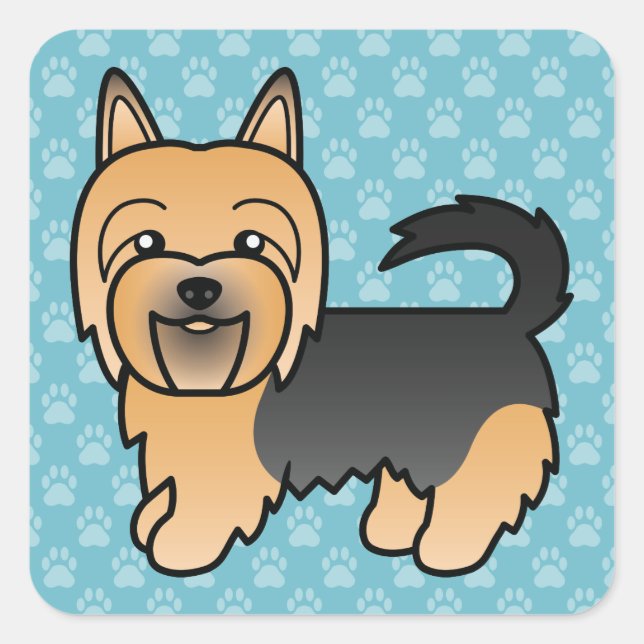 Blue and Tan Australian Terrier Dog on Blue Quadratischer Aufkleber (Vorderseite)