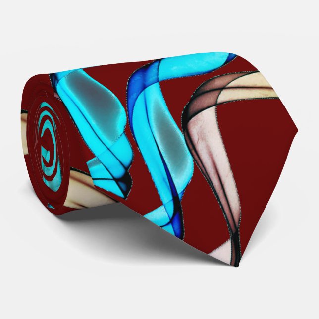 Blue and Tan Banners on Burgundy Krawatte (Gerollt)