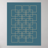 Blue and Tan Divider Mid Century Modern Poster